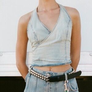 Zara Blue Denim Wrap Halter Top